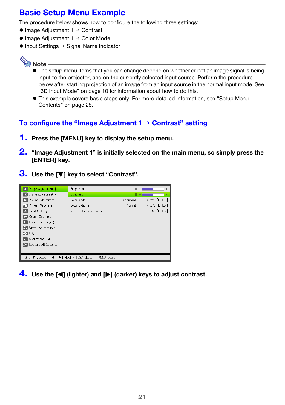 Basic setup menu example | Casio XJ-M250/XJ-M255* User Manual | Page 21 / 63
