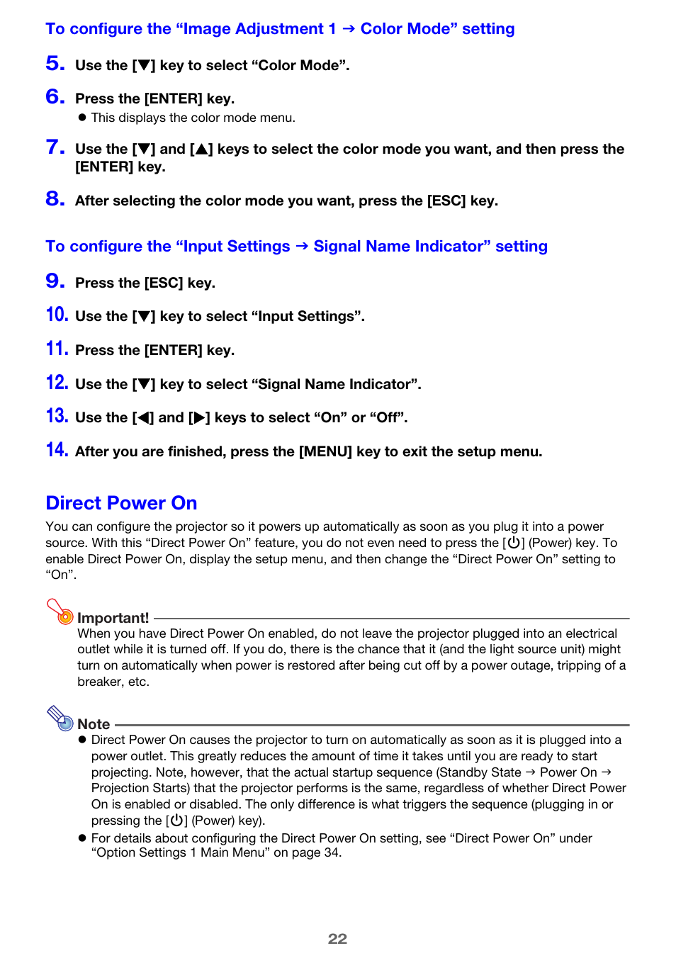Direct power on | Casio XJ-M250/XJ-M255* User Manual | Page 22 / 63