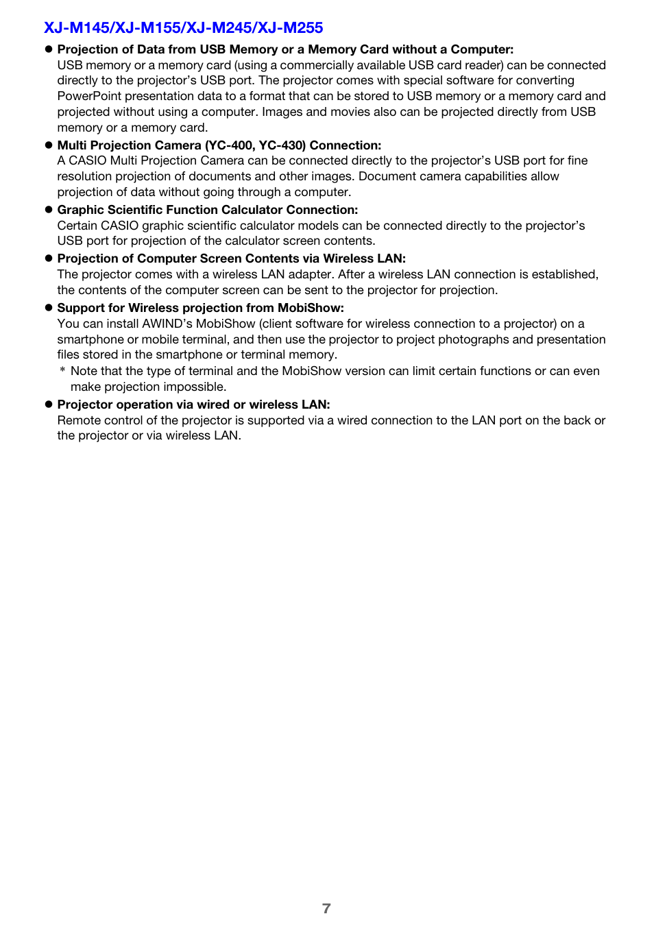 Casio XJ-M250/XJ-M255* User Manual | Page 7 / 63