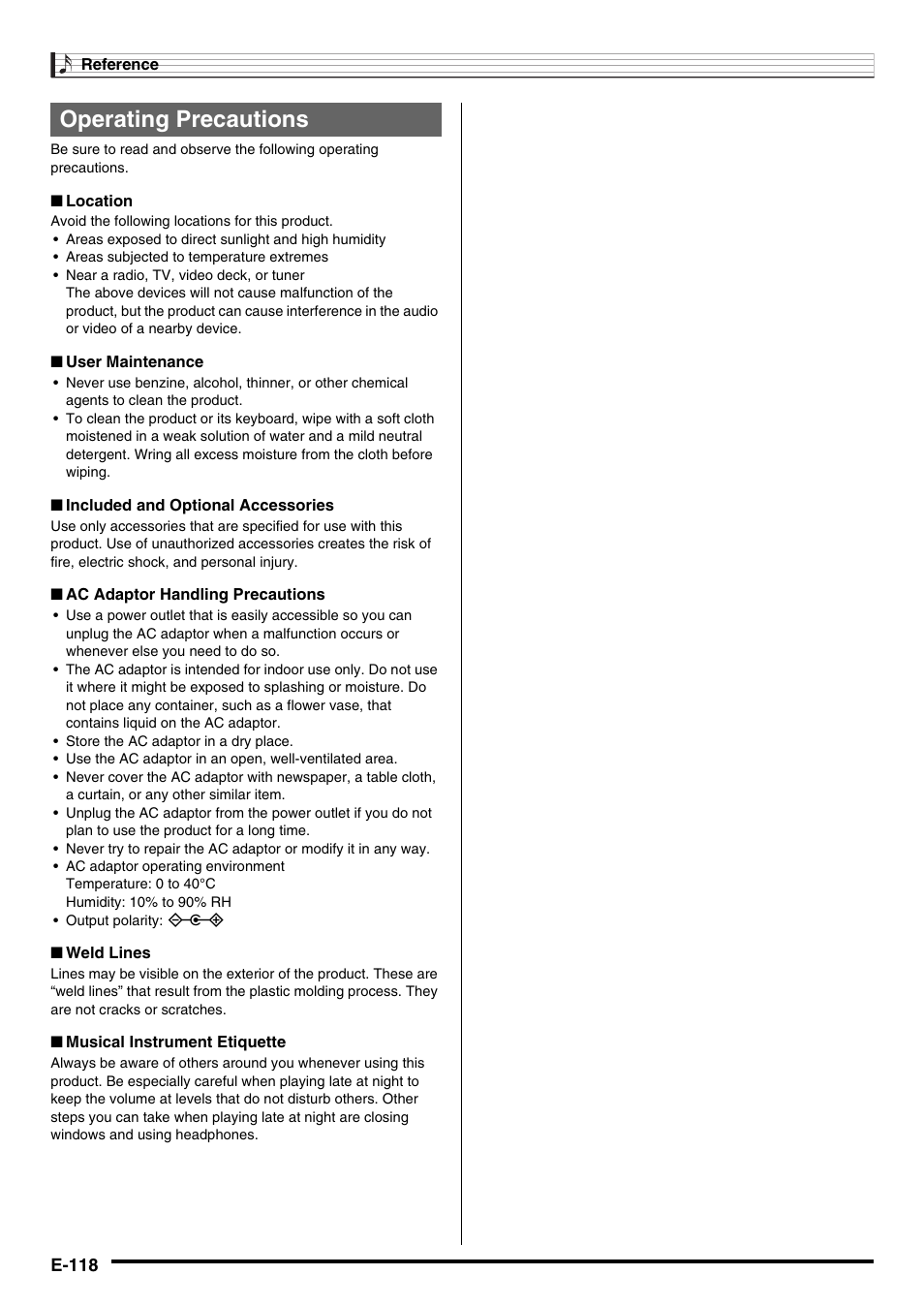 Operating precautions | Casio WK6500E1B User Manual | Page 120 / 132