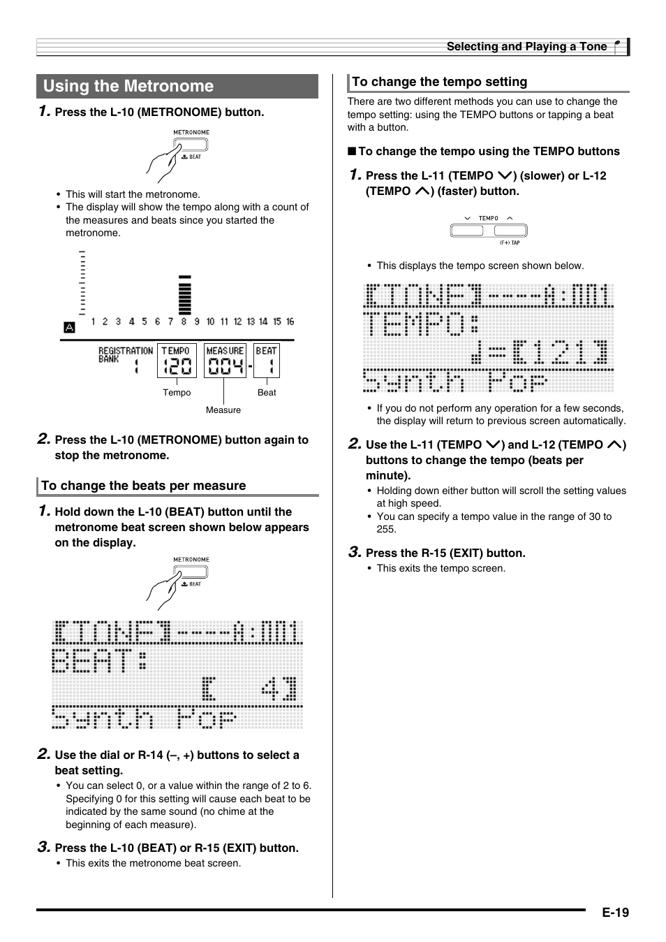 Using the metronome | Casio WK6500E1B User Manual | Page 21 / 132
