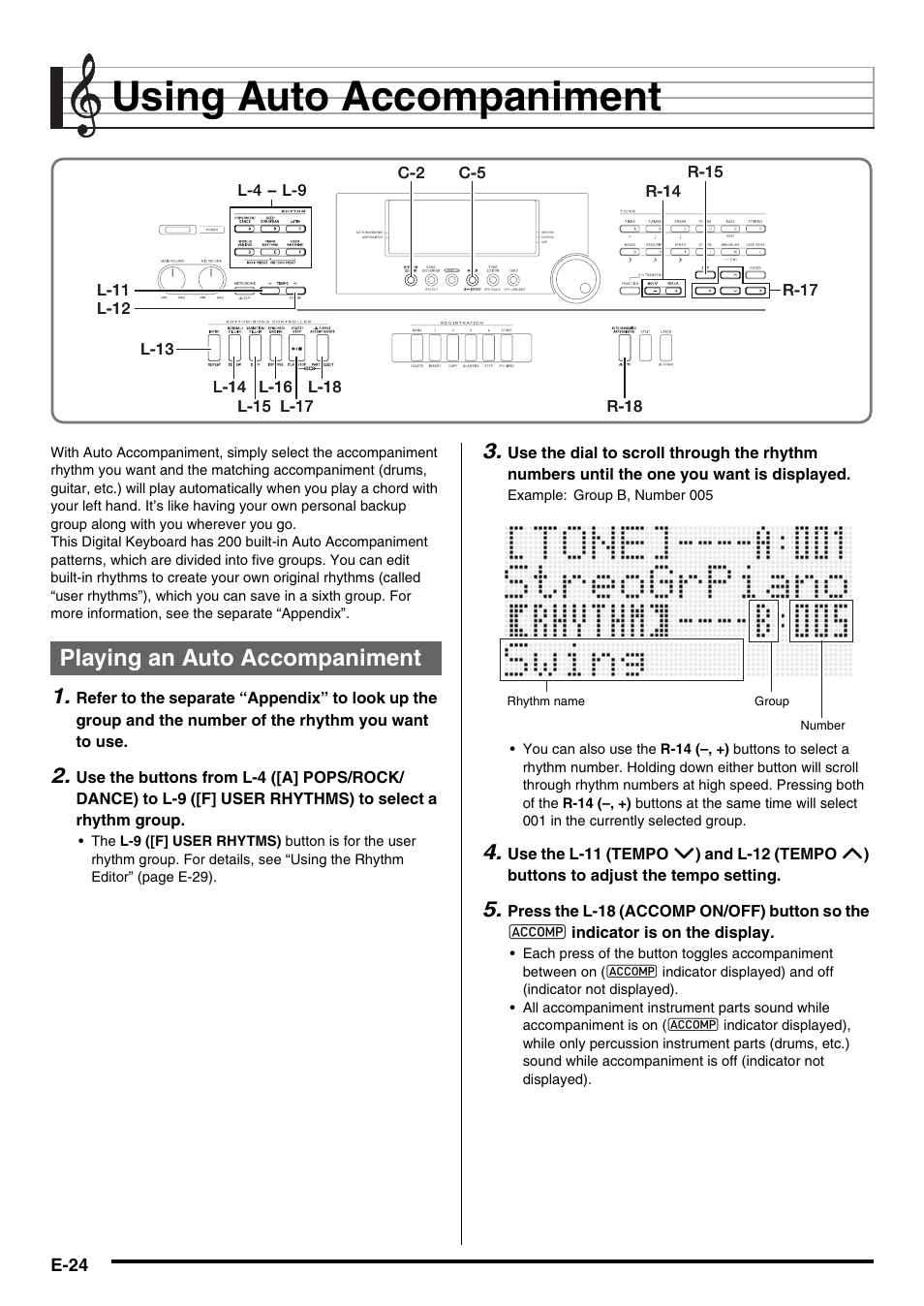 Using auto accompaniment, Playing an auto accompaniment | Casio WK6500E1B User Manual | Page 26 / 132
