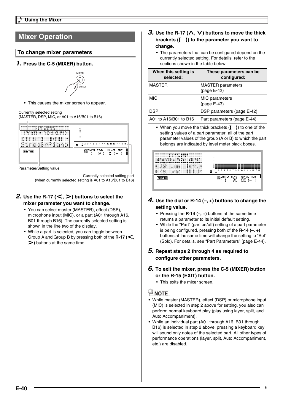 Mixer operation | Casio WK6500E1B User Manual | Page 42 / 132