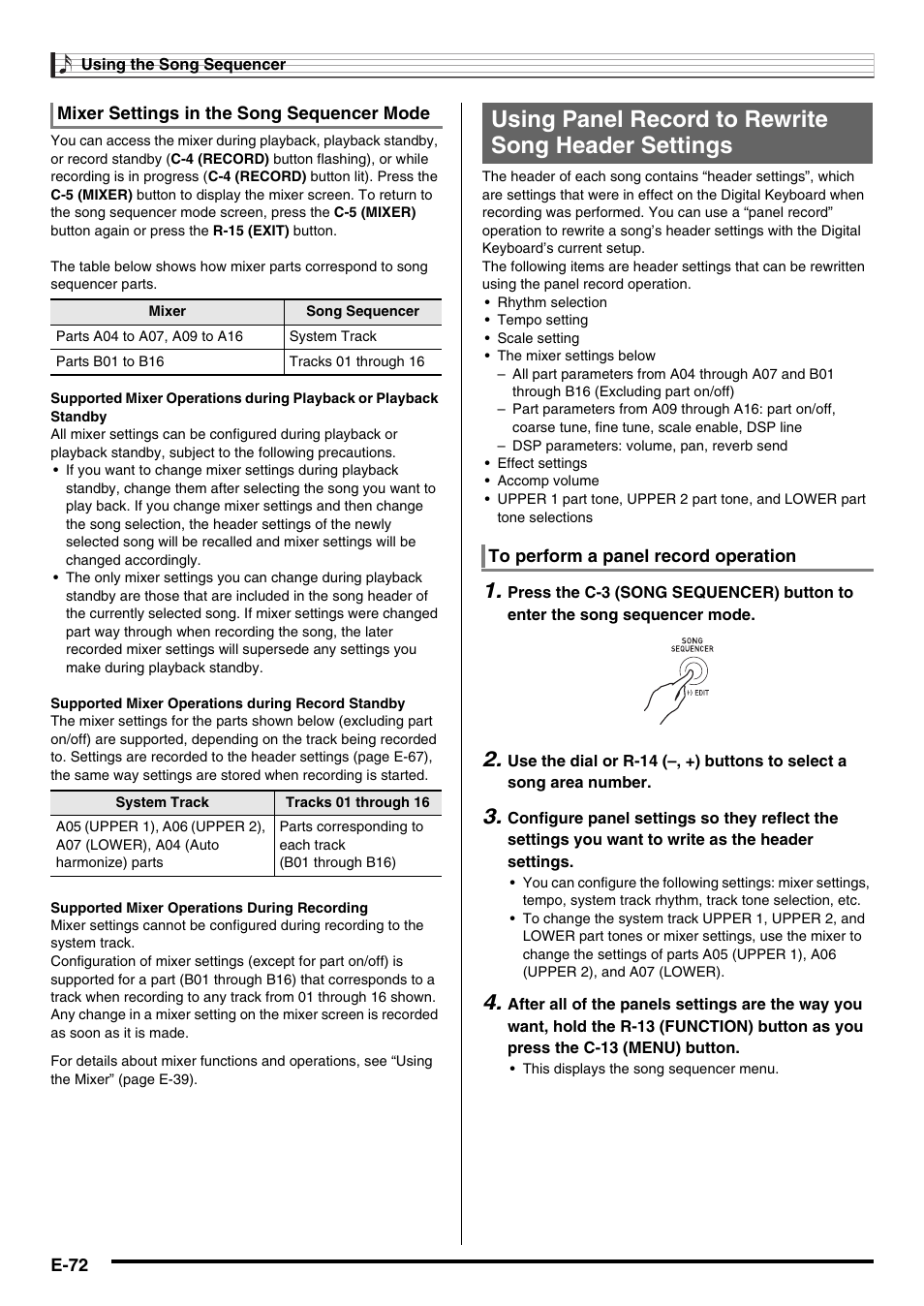 Using panel record to rewrite song header settings | Casio WK6500E1B User Manual | Page 74 / 132