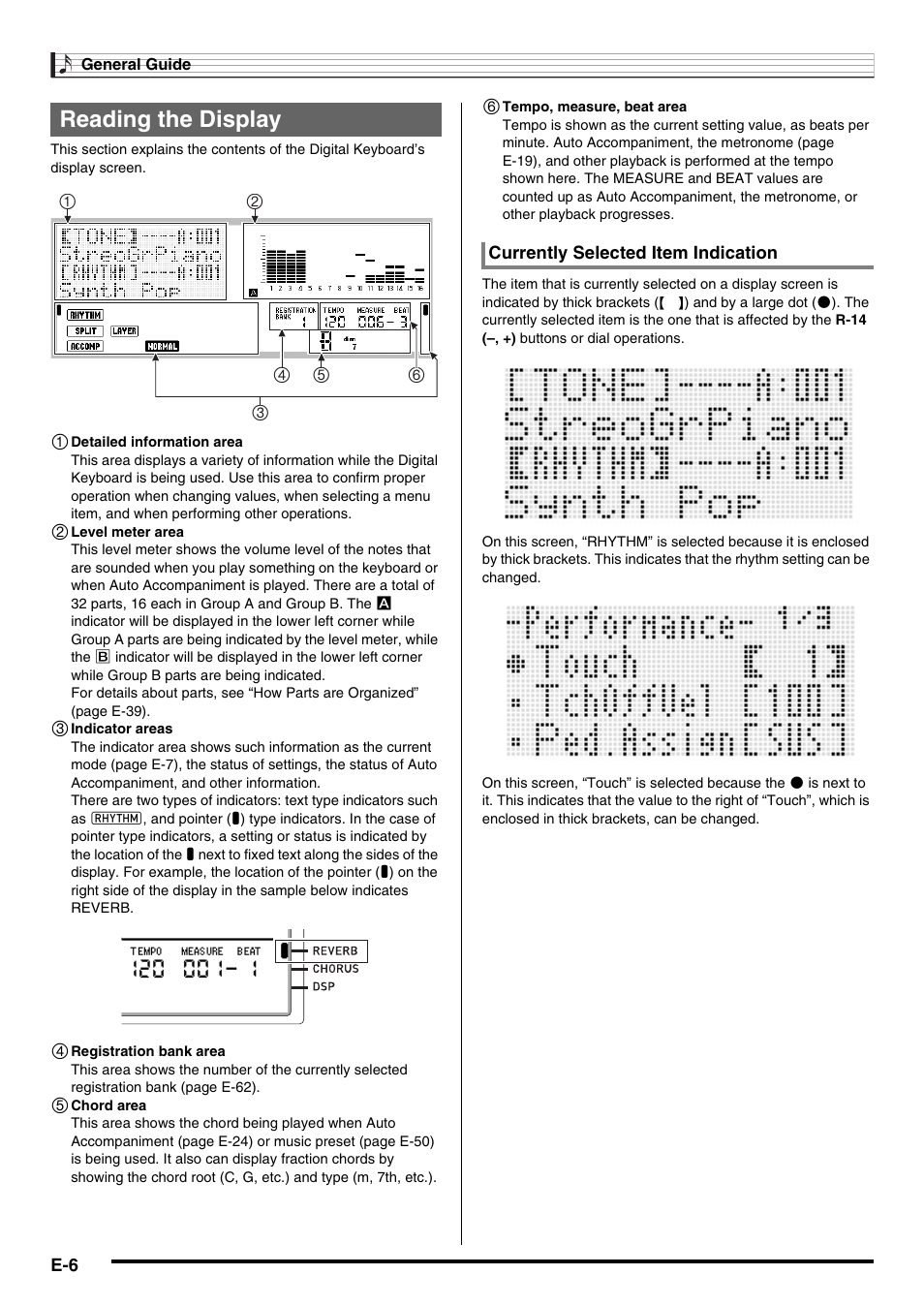 Reading the display | Casio WK6500E1B User Manual | Page 8 / 132
