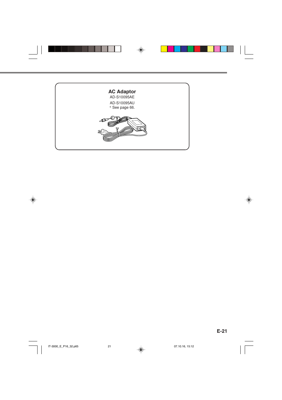 E-21 ac adaptor | Casio IT-3000 User Manual | Page 23 / 79