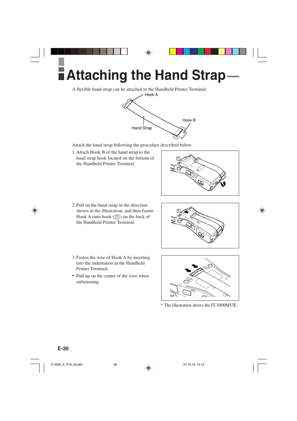 Attaching the hand strap | Casio IT-3000 User Manual | Page 32 / 79