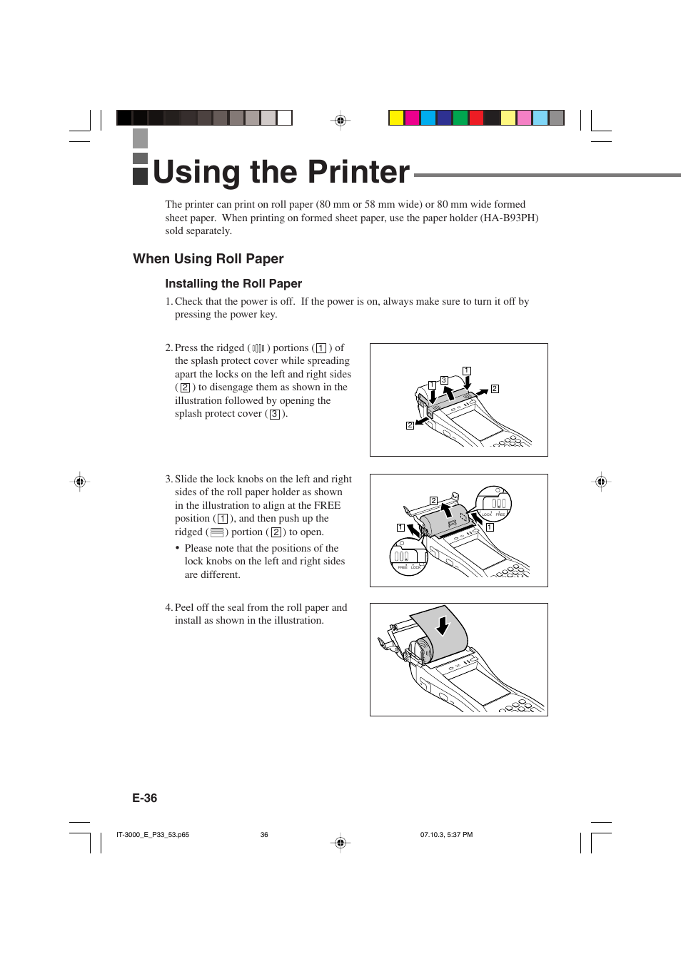 Using the printer, When using roll paper | Casio IT-3000 User Manual | Page 38 / 79