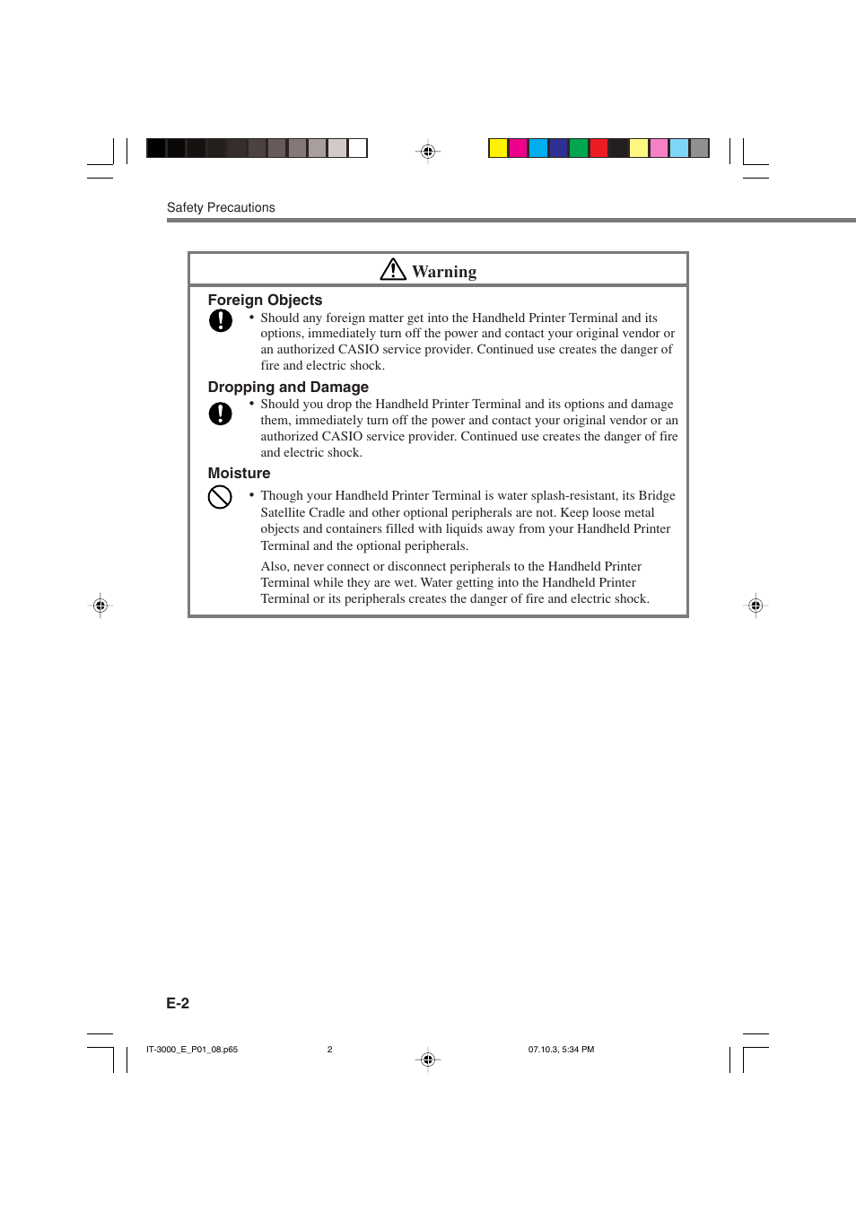 Warning | Casio IT-3000 User Manual | Page 4 / 79