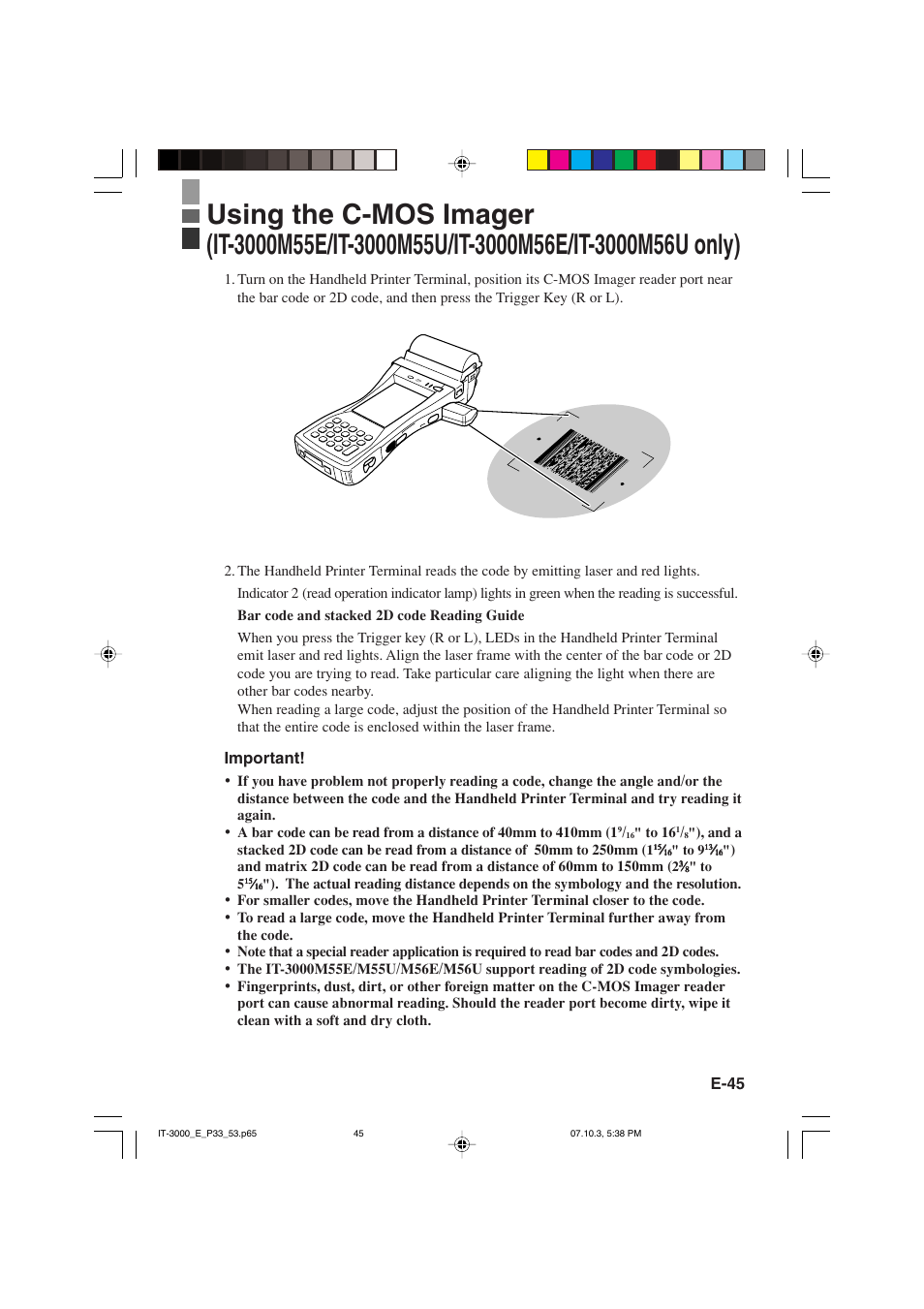 E-45, Important | Casio IT-3000 User Manual | Page 47 / 79