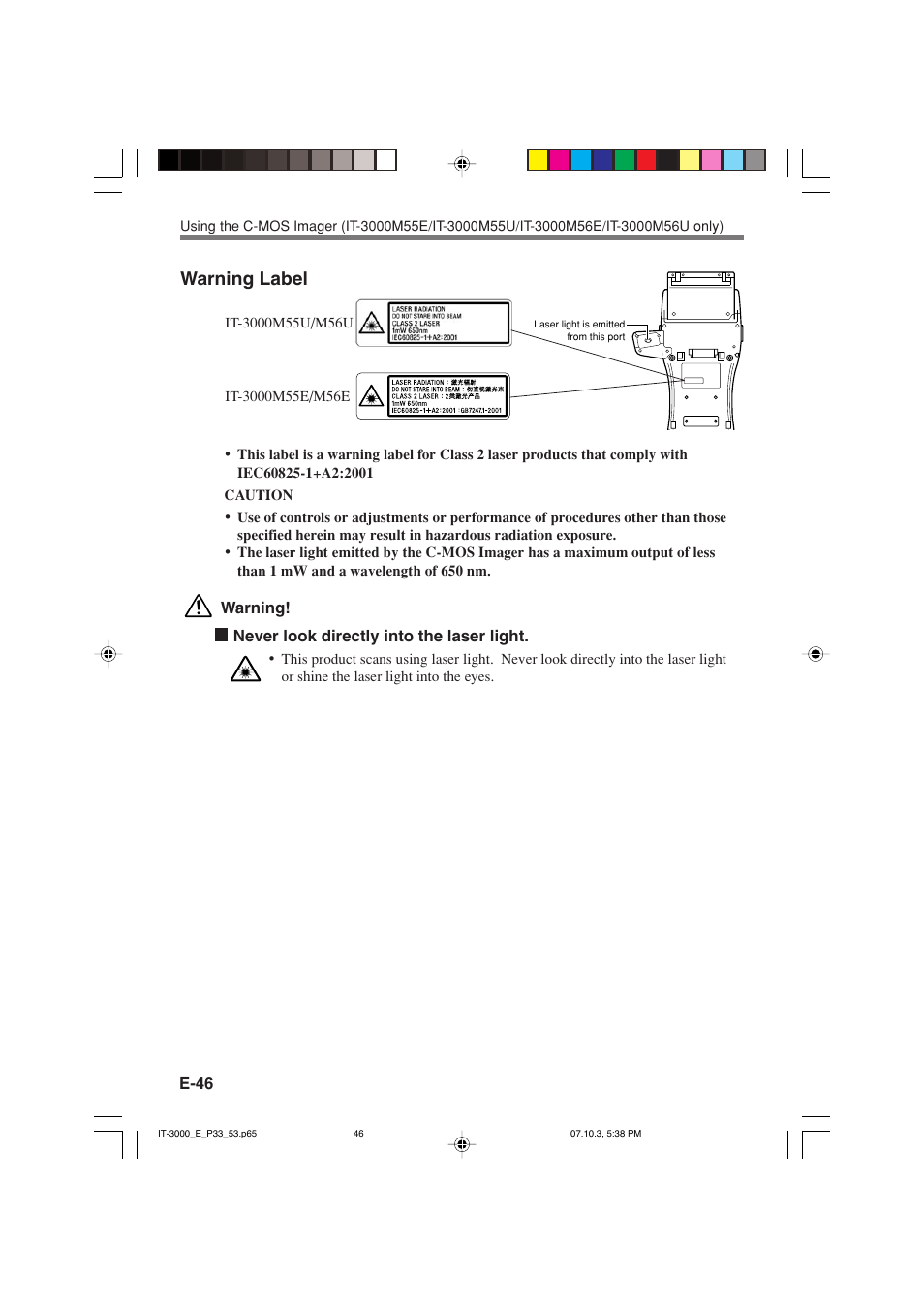 Warning label | Casio IT-3000 User Manual | Page 48 / 79