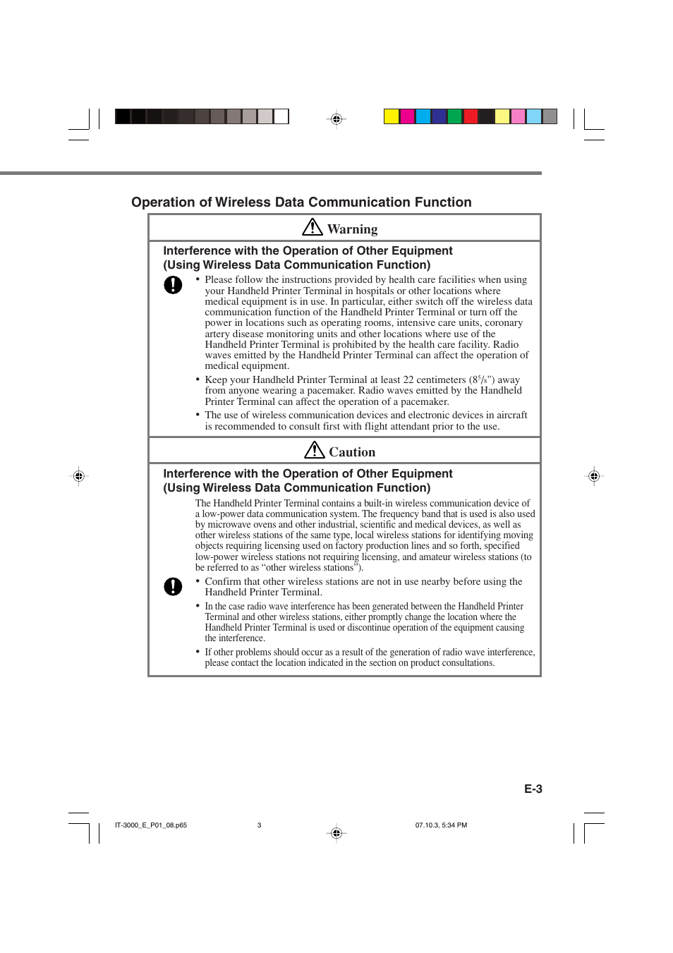 Caution | Casio IT-3000 User Manual | Page 5 / 79