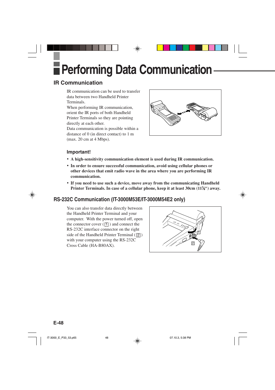Performing data communication, Ir communication | Casio IT-3000 User Manual | Page 50 / 79