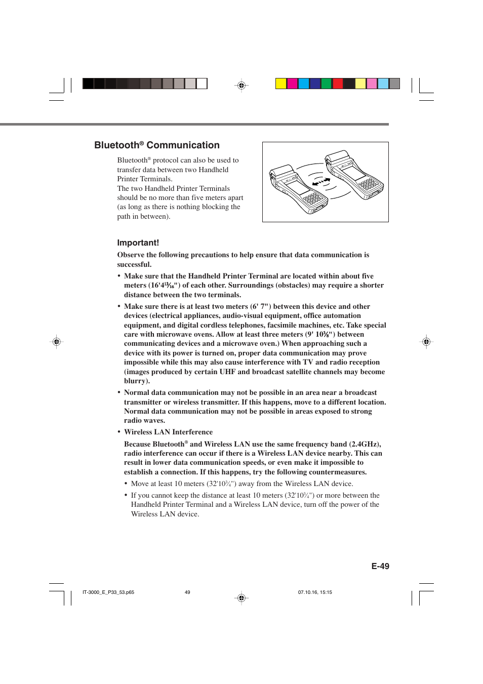 Bluetooth, Communication, E-49 | Important | Casio IT-3000 User Manual | Page 51 / 79