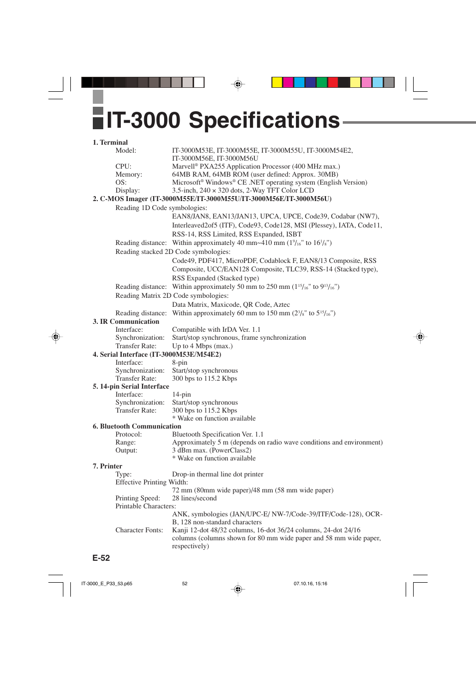 It-3000 specifications | Casio IT-3000 User Manual | Page 54 / 79