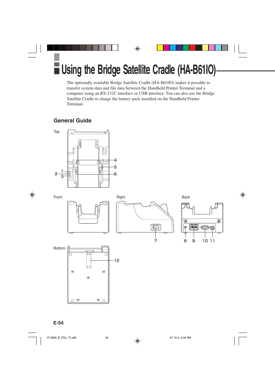 Using the bridge satellite cradle (ha-b61io), General guide | Casio IT-3000 User Manual | Page 56 / 79