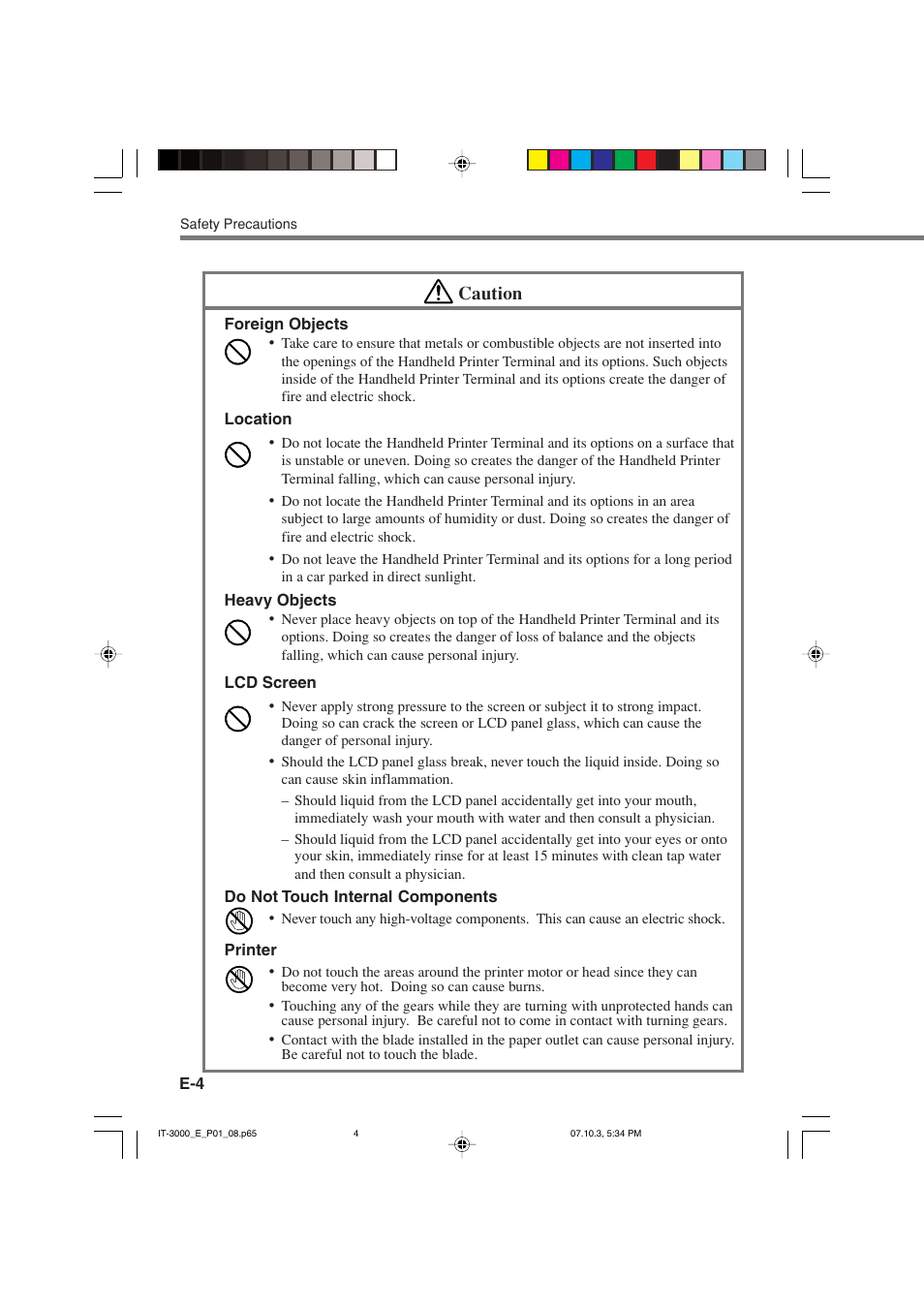 Caution | Casio IT-3000 User Manual | Page 6 / 79