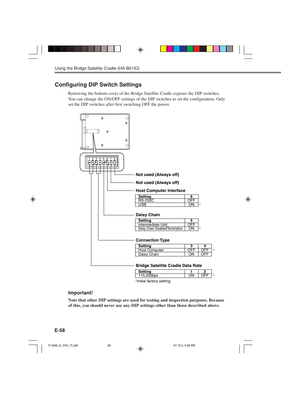 Configuring dip switch settings | Casio IT-3000 User Manual | Page 60 / 79