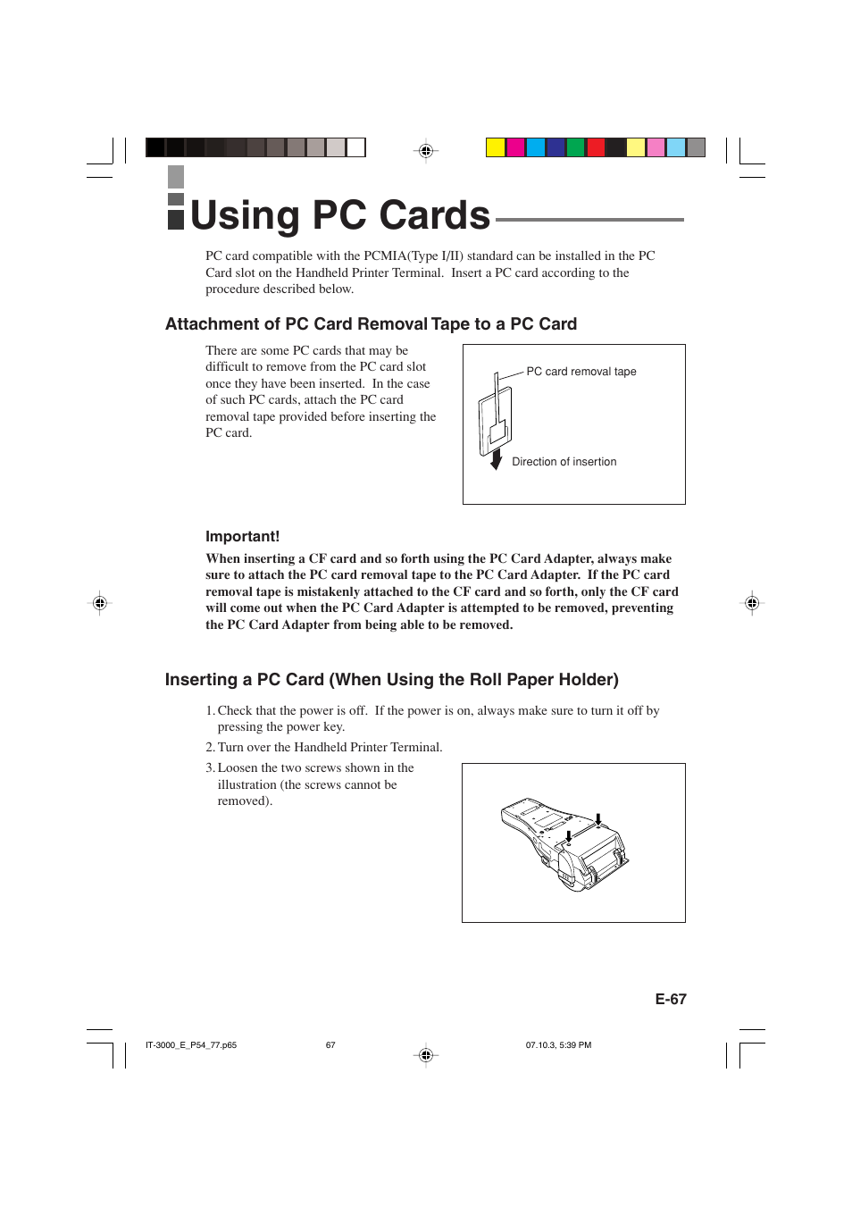 Using pc cards | Casio IT-3000 User Manual | Page 69 / 79