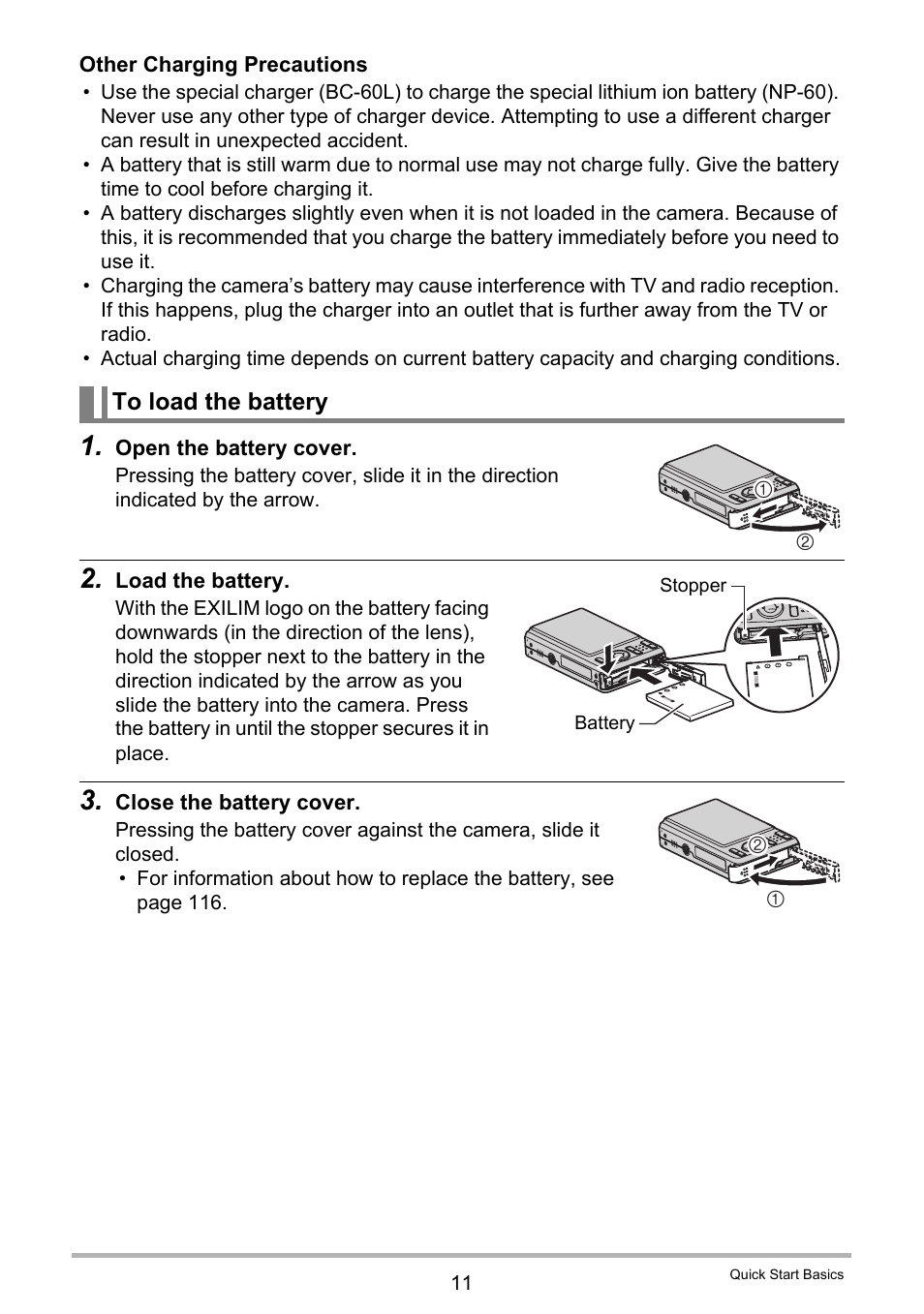 To load the battery | Casio EXILIM K1190PCM2DMX User Manual | Page 11 / 139