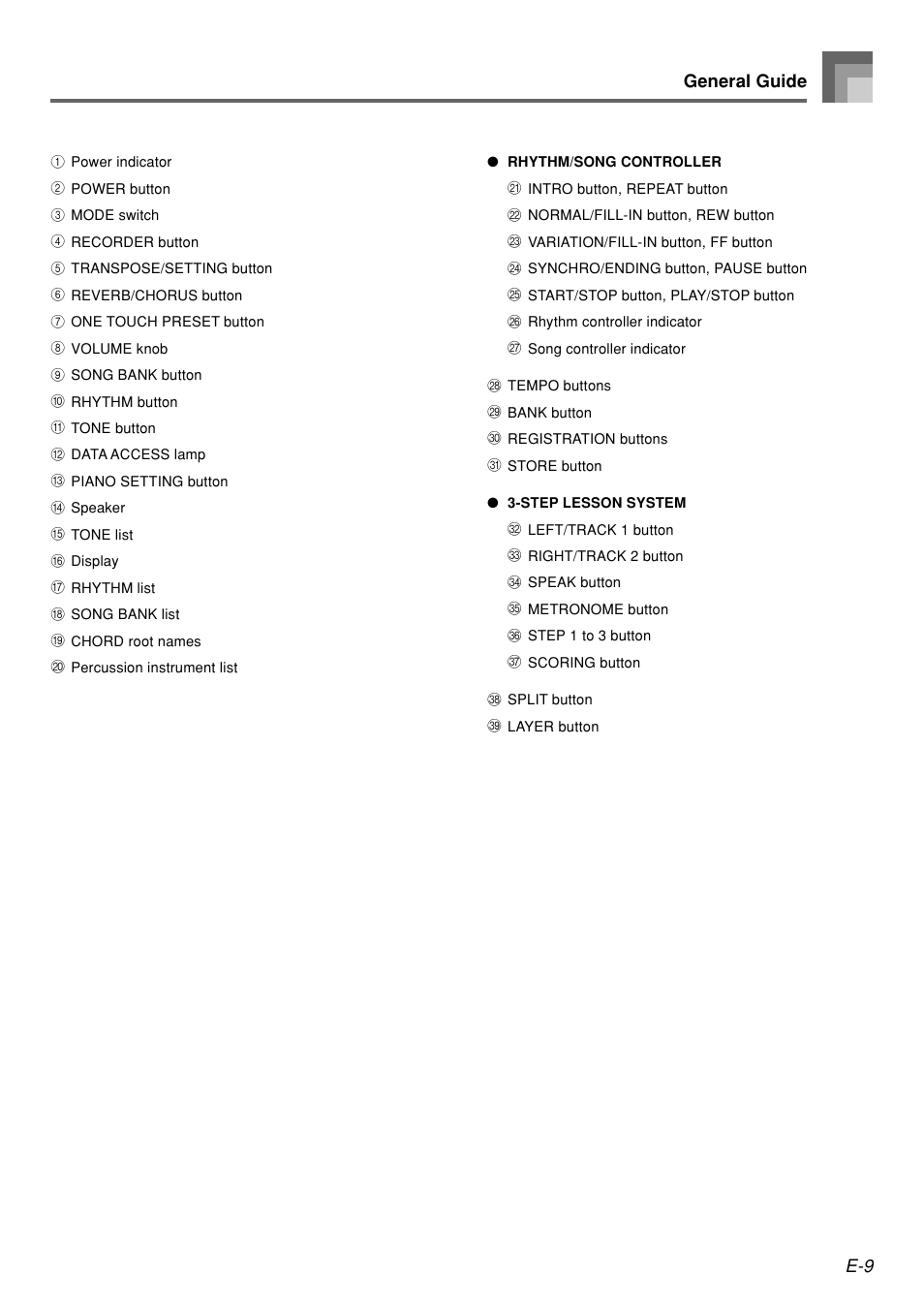 E-9 general guide | Casio WK110 User Manual | Page 11 / 71