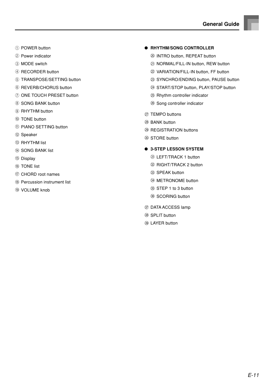 E-11 general guide | Casio WK110 User Manual | Page 13 / 71