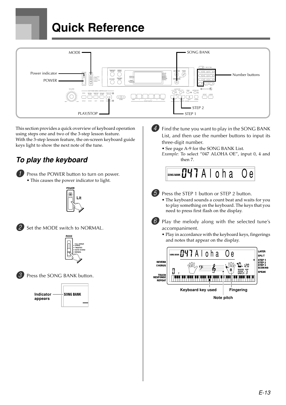 Quick reference | Casio WK110 User Manual | Page 15 / 71