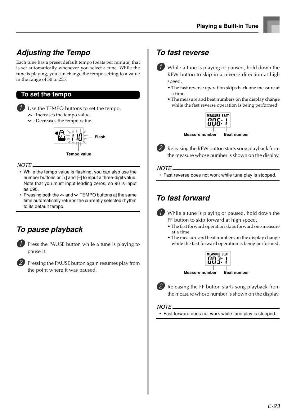 Adjusting the tempo | Casio WK110 User Manual | Page 25 / 71