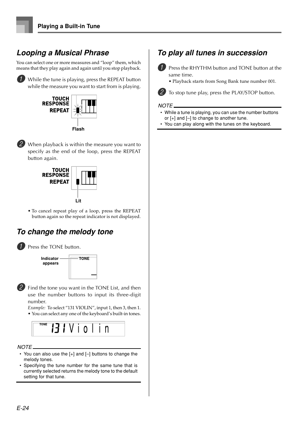 Looping a musical phrase | Casio WK110 User Manual | Page 26 / 71