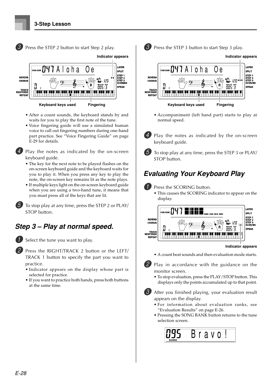 Step 3 – play at normal speed, Evaluating your keyboard play | Casio WK110 User Manual | Page 30 / 71