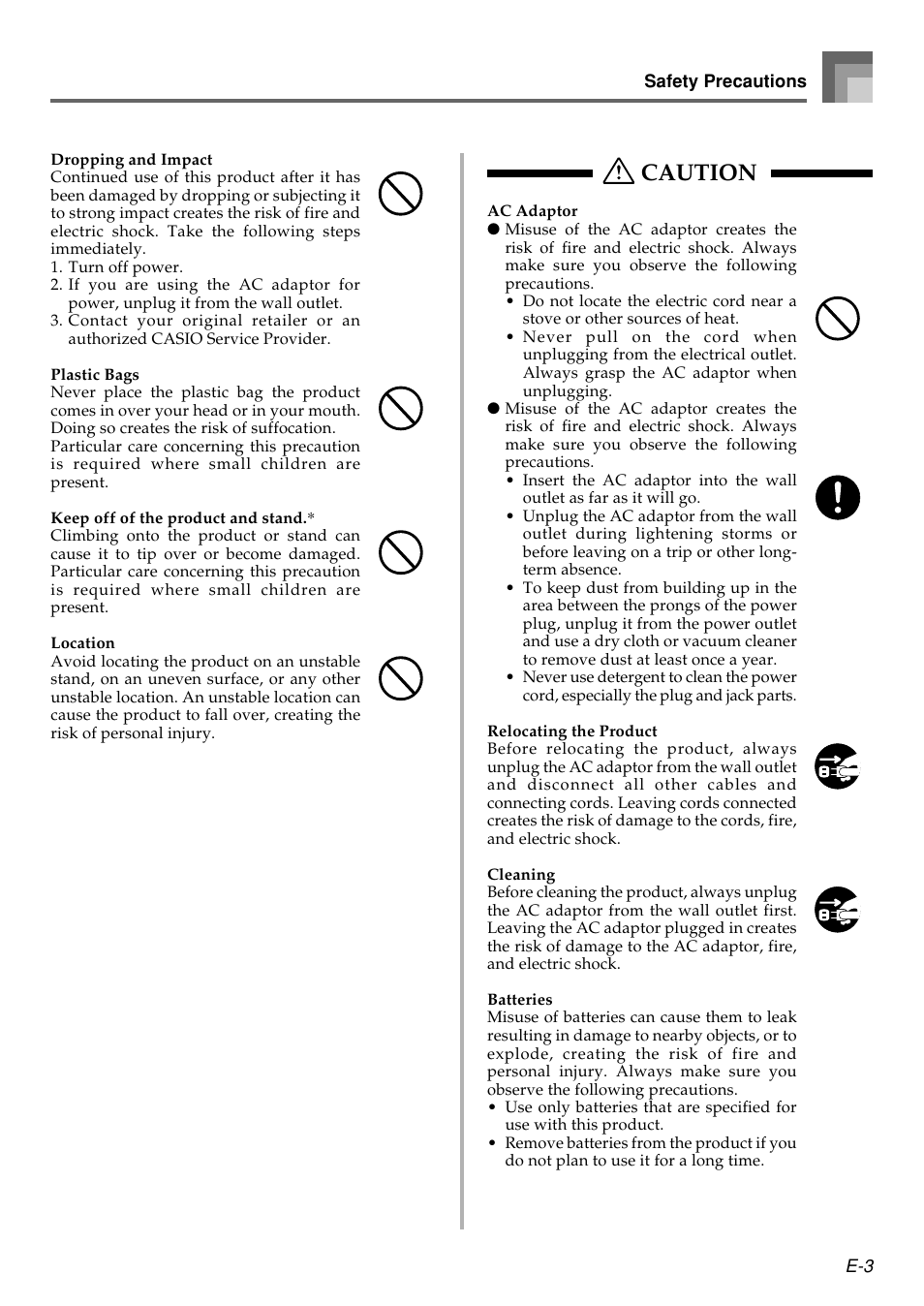 Caution | Casio WK110 User Manual | Page 5 / 71
