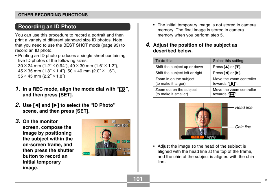 Recording an id photo | Casio EX-Z750 User Manual | Page 101 / 250