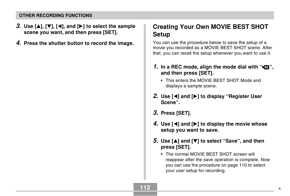 Creating your own movie best shot setup | Casio EX-Z750 User Manual | Page 112 / 250