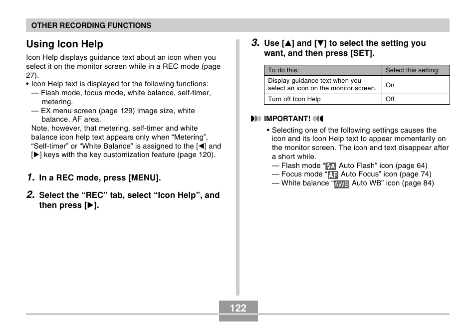 Using icon help | Casio EX-Z750 User Manual | Page 122 / 250