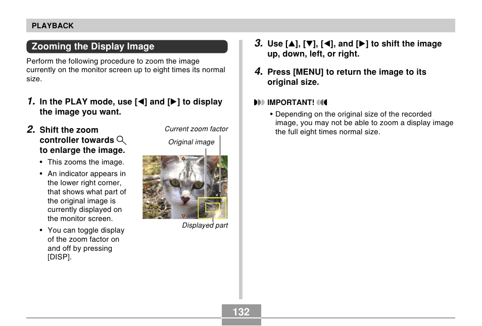 Zooming the display image | Casio EX-Z750 User Manual | Page 132 / 250
