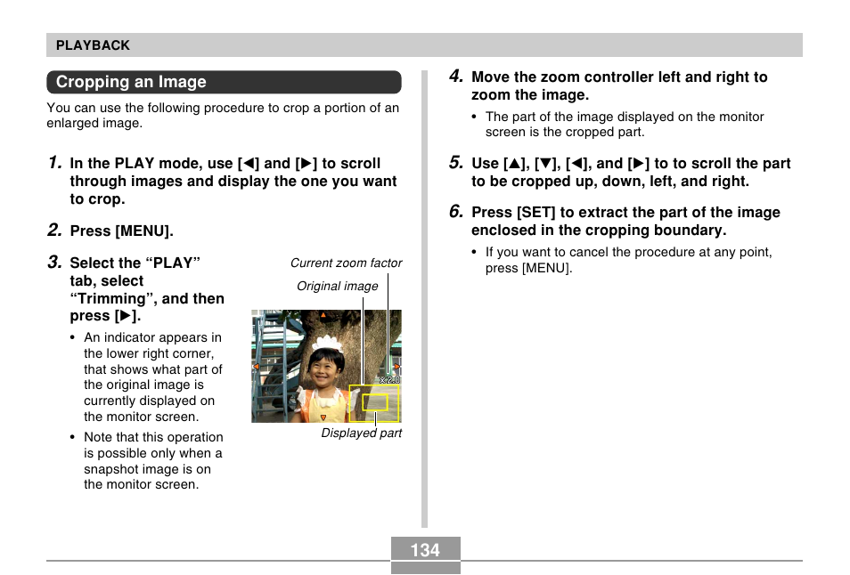 Cropping an image | Casio EX-Z750 User Manual | Page 134 / 250