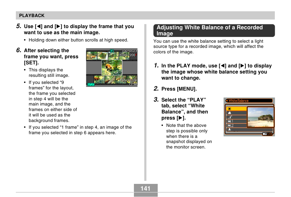 Adjusting white balance of a recorded image | Casio EX-Z750 User Manual | Page 141 / 250