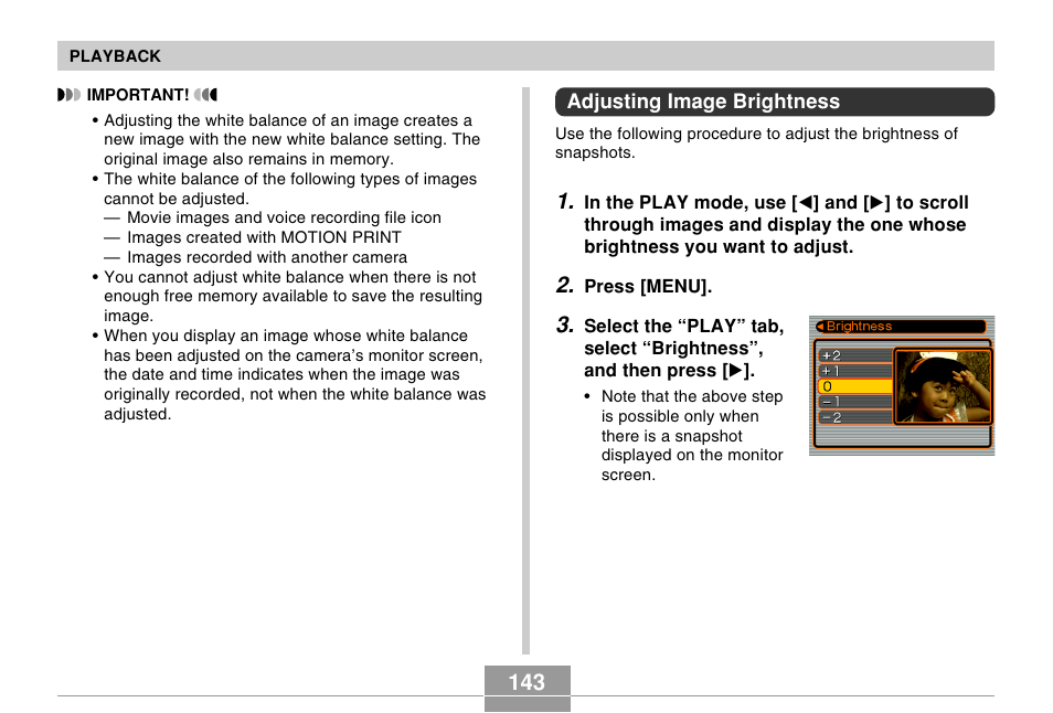 Adjusting image brightness | Casio EX-Z750 User Manual | Page 143 / 250