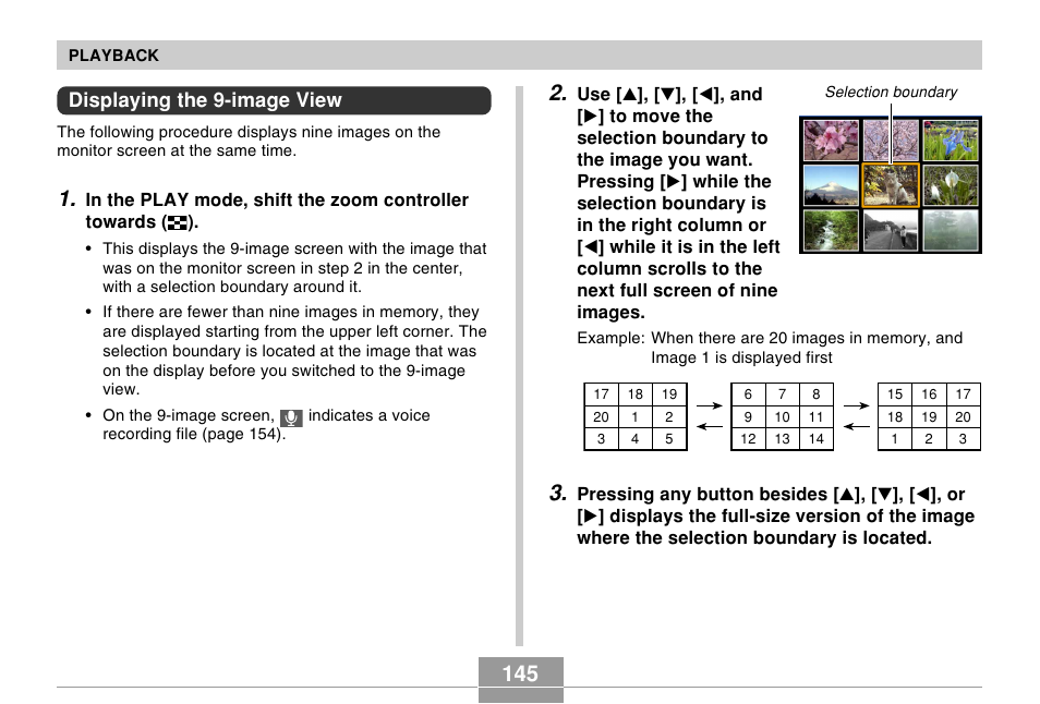 Displaying the 9-image view | Casio EX-Z750 User Manual | Page 145 / 250