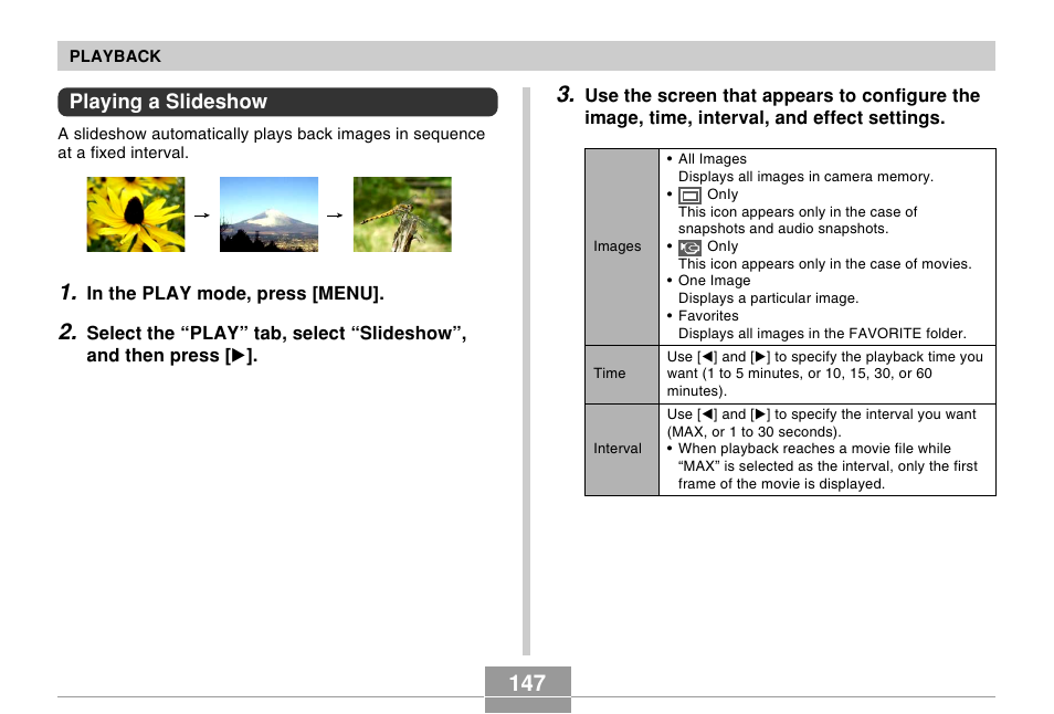Playing a slideshow | Casio EX-Z750 User Manual | Page 147 / 250