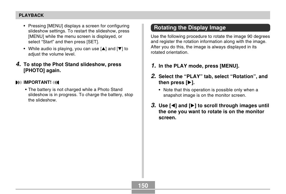 Rotating the display image | Casio EX-Z750 User Manual | Page 150 / 250