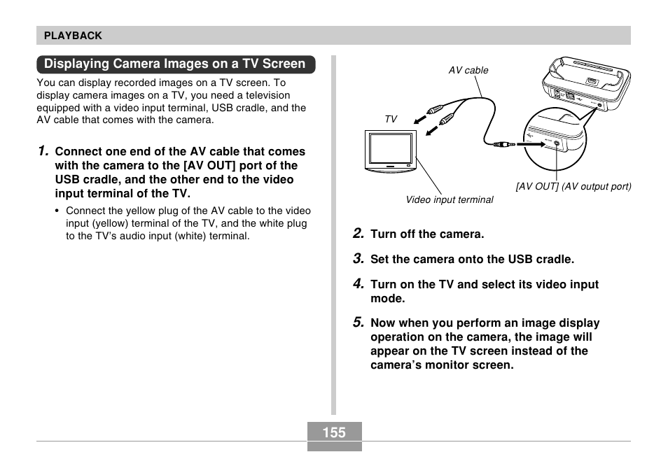 Displaying camera images on a tv screen | Casio EX-Z750 User Manual | Page 155 / 250