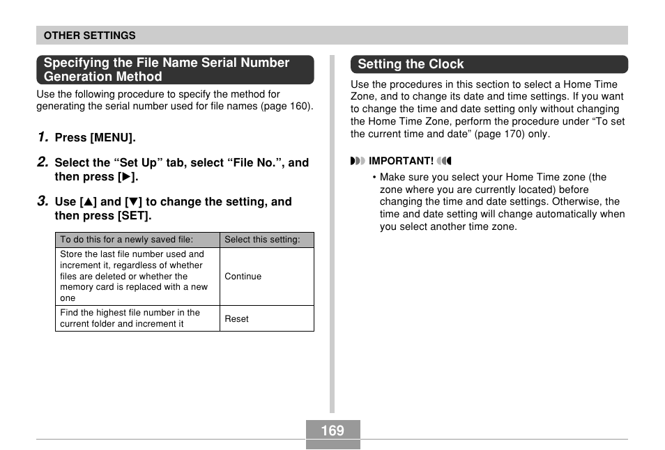 Setting the clock | Casio EX-Z750 User Manual | Page 169 / 250