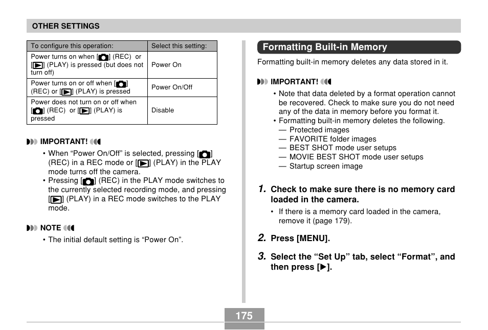 Formatting built-in memory | Casio EX-Z750 User Manual | Page 175 / 250