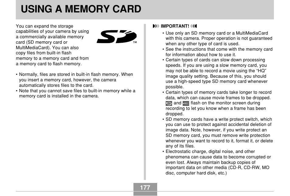 Using a memory card | Casio EX-Z750 User Manual | Page 177 / 250