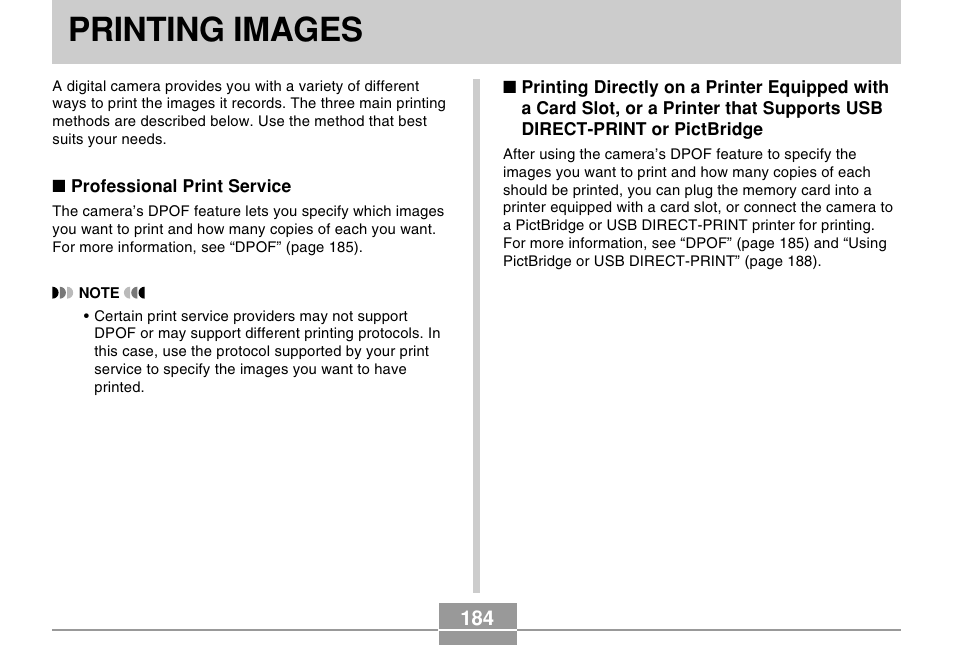 Printing images | Casio EX-Z750 User Manual | Page 184 / 250