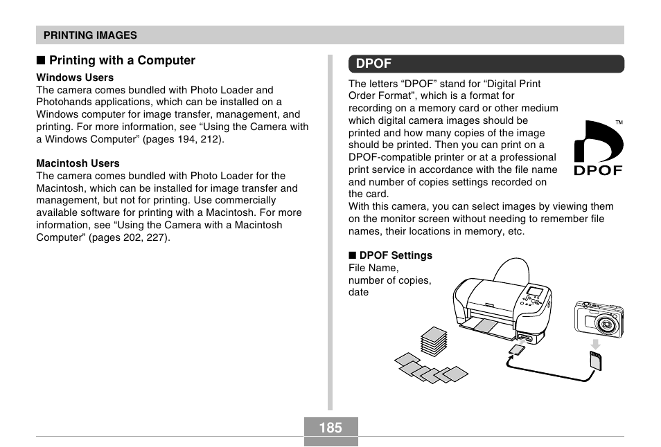 Dpof | Casio EX-Z750 User Manual | Page 185 / 250