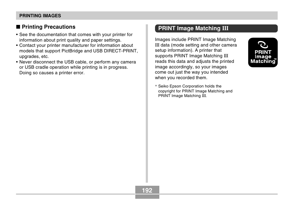 Print image matching iii | Casio EX-Z750 User Manual | Page 192 / 250