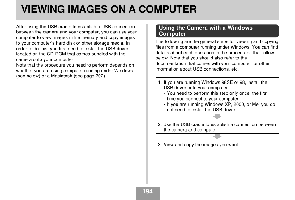 Viewing images on a computer, Using the camera with a windows computer | Casio EX-Z750 User Manual | Page 194 / 250