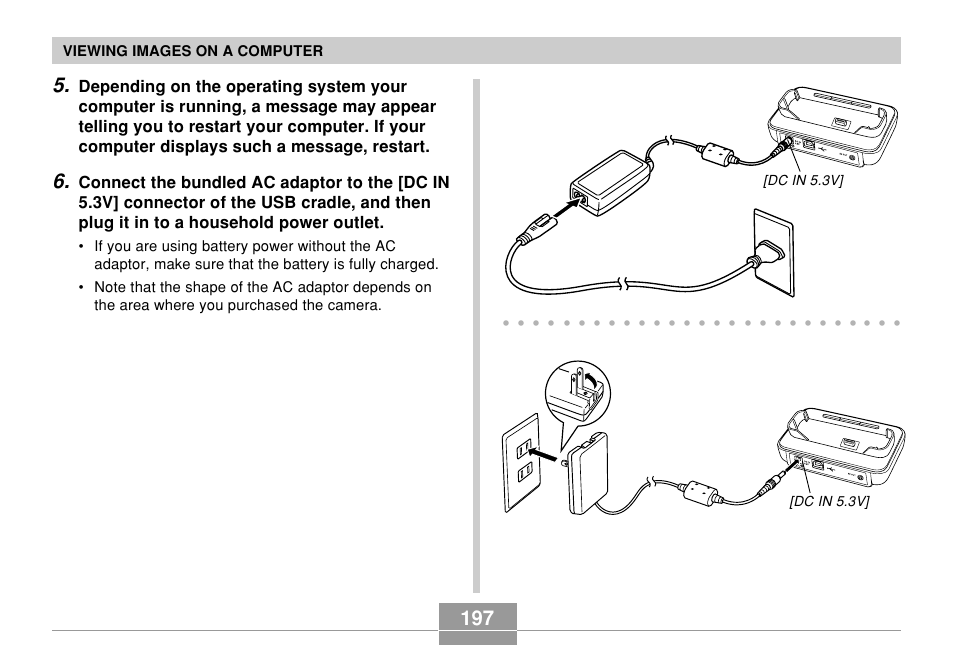 Viewing images on a computer, Dc in 5.3v | Casio EX-Z750 User Manual | Page 197 / 250
